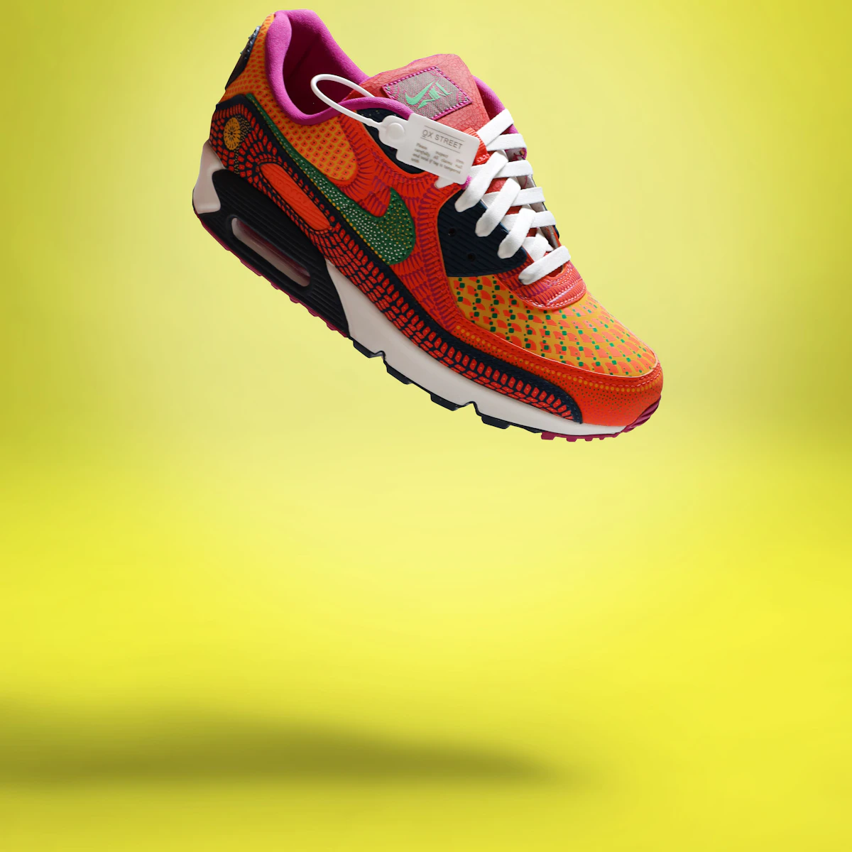 Nike Air Max 90 sneaker with vivid multicolor embroidered pattern